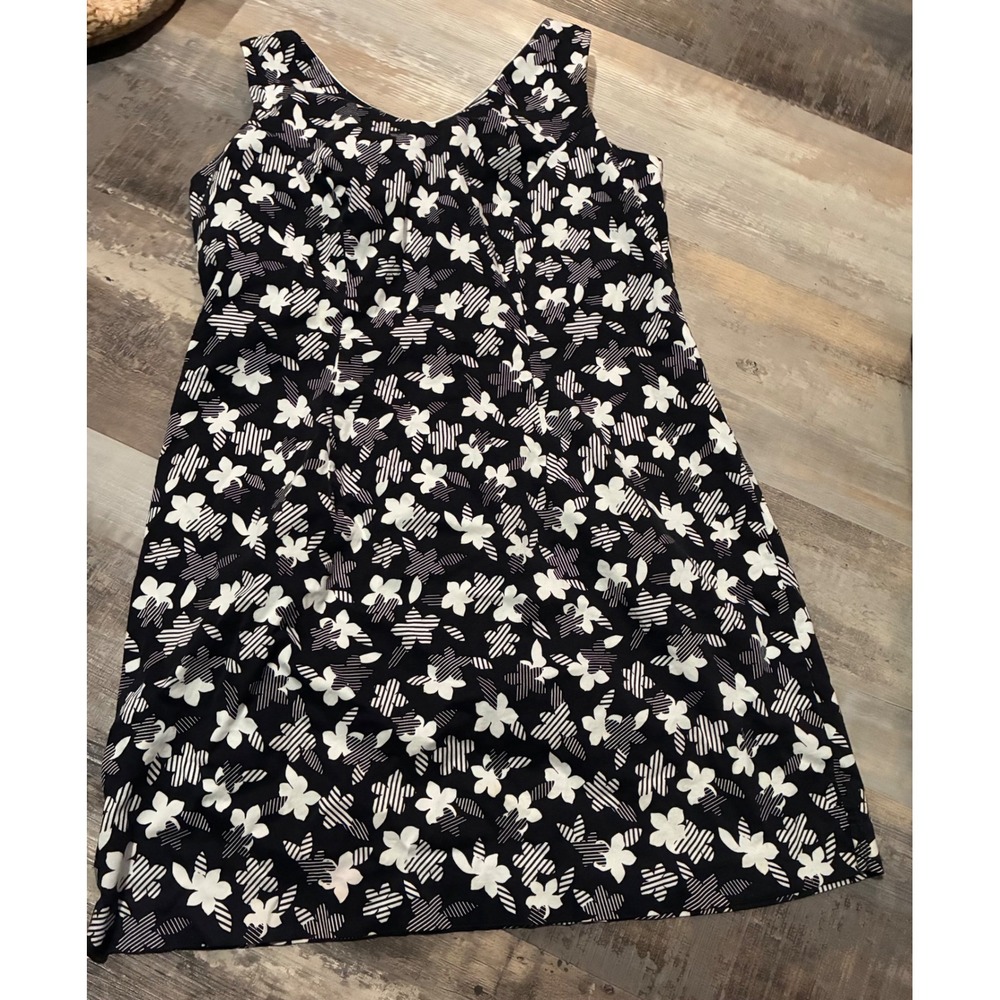 Amanda Smith Woman Black Floral Sleeveless Sheath Dress Plus 18W Cotton Blend